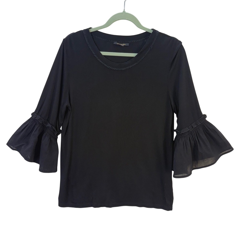 Kobi Halperin Black Wichy Ruffle Bell Sleeve Crew Neck Top Women's M